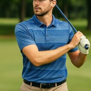 PGA Tour Pro Series Blue Striped Performance Men’s Medium Golf Polo